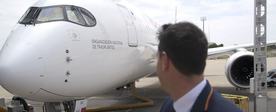 “Organización Nacional de Trasplantes”, el nuevo Airbus A350 que Iberia ha incorporado a su flota